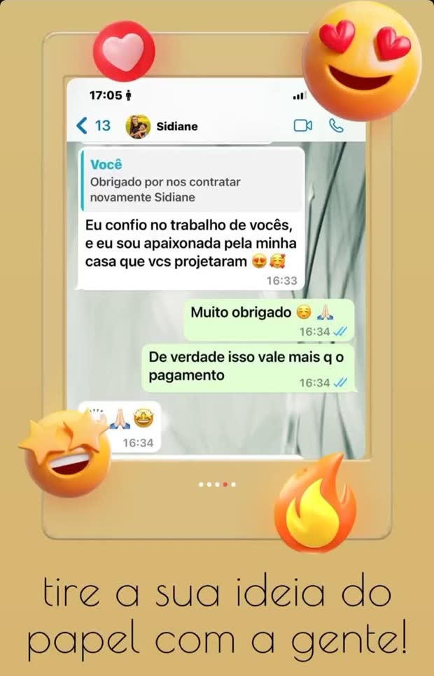 Mensagem de cliente satisfeito com o projeto entregue