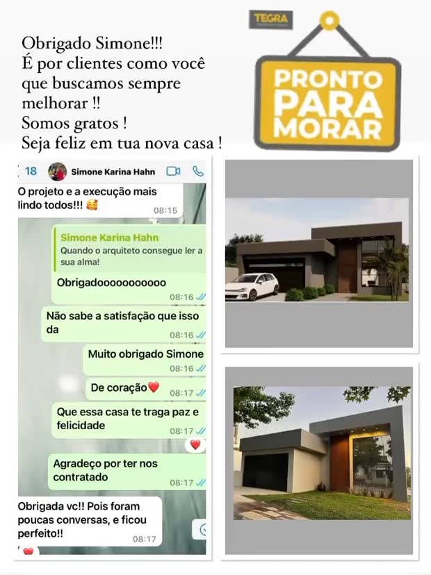 Mensagem de cliente elogiando o acompanhamento da obra
